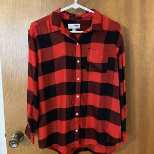 Old Navy Girls - XL 14 - Red & Black Plaid Tunic-Length Shirt - Button Front New